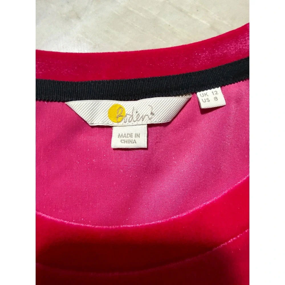 Boden Pink Velvet Puff Short Sleeve Crew Neck Top US 8 UK 12